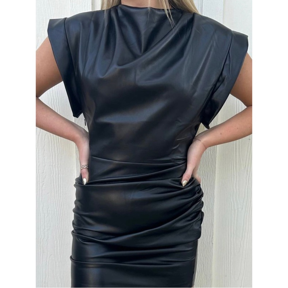 Amanda Uprichard Faux Leather Clifton Mini Dress Black Night Out Black Dress S